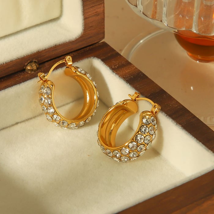 1 Paar klassische, modische Ohrringe aus 18 Karat vergoldetem Edelstahl mit Zirkonia für Damen, Schmuck für den Alltag h5Bild3