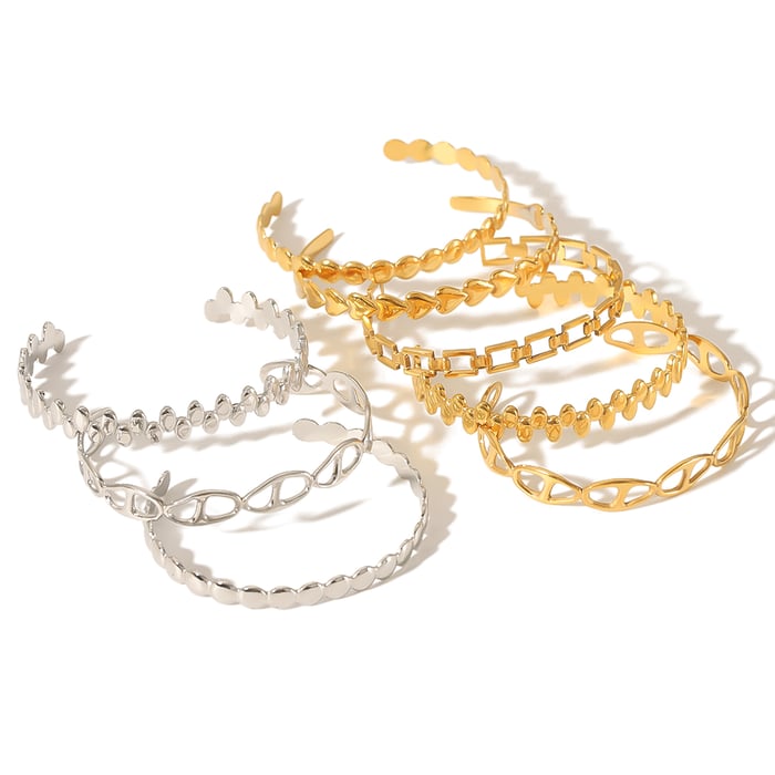 1 piece of fashionable and simple  gold-plated stainless steel hollow geometric heart oval open bracelet for women's jewelry for daily wear Picture7