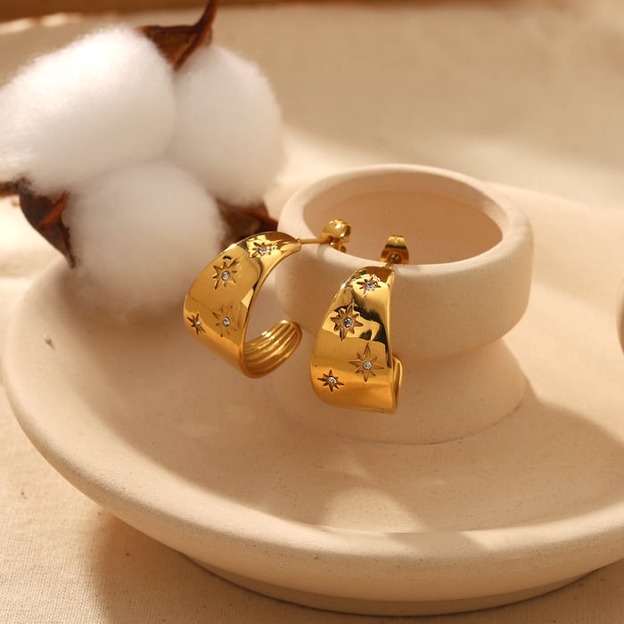 1 pair of exquisite and fashionable  gold-plated stainless steel wide eight-pointed star earrings for women for daily wear Picture3