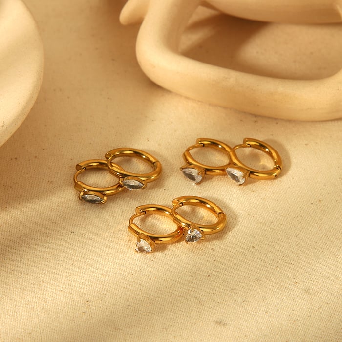1 pair of simple and fashionable  gold-plated stainless steel love water drop zircon earrings for women for daily wear Picture3
