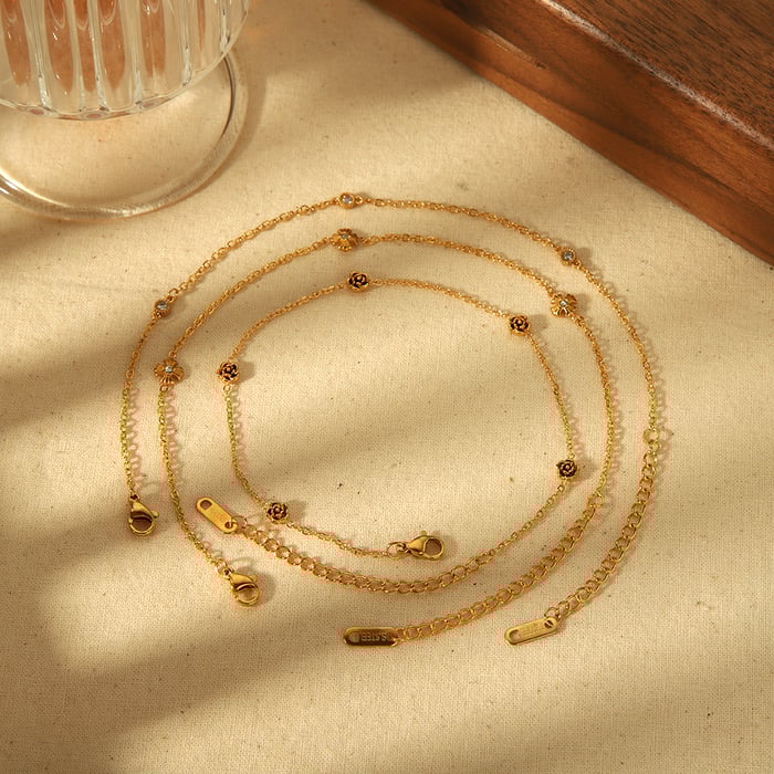 1 piece of exquisite and fashionable  gold-plated stainless steel zircon rose anklet for women for daily wear Picture4