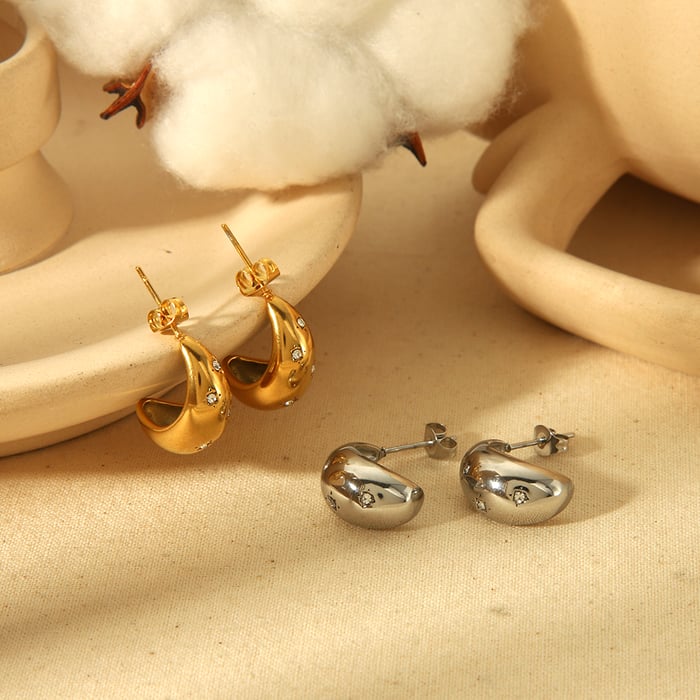 1 pair of simple and individual  gold-plated stainless steel hollow geometric dot diamond water drop earrings for women's daily wear Picture4