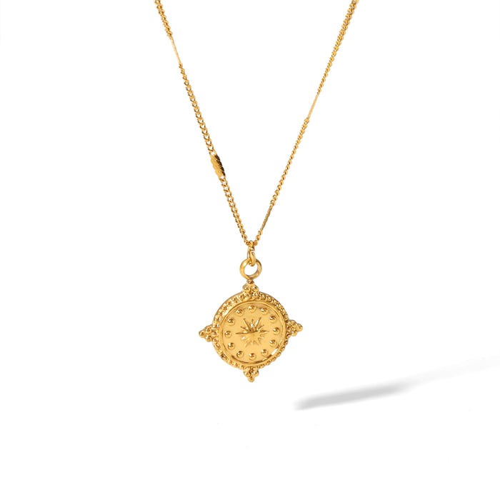 1 piece of vintage classic  gold-plated stainless steel love rose geometric round pendant necklace for women's daily wear Picture5