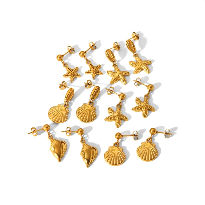 1 pair of stylish classic  gold-plated stainless steel starfish shell pendant earrings for women's jewelry for daily wear Picture5