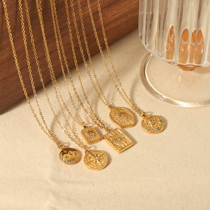 1 piece of personalized fashion  gold-plated stainless steel hammered eight-pointed star zircon eye pendant necklace for women's jewelry for daily wear Picture4
