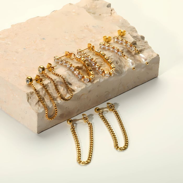 1 Paar exquisite und modische Quastenohrringe aus 18 Karat vergoldetem Edelstahl mit Diamanten und Perlen für Damen zum täglichen Tragen h5Bild4