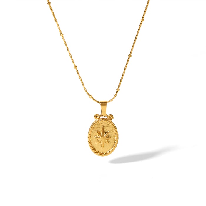 1 piece of vintage classic  gold-plated stainless steel love rose geometric round pendant necklace for women's daily wear Picture4