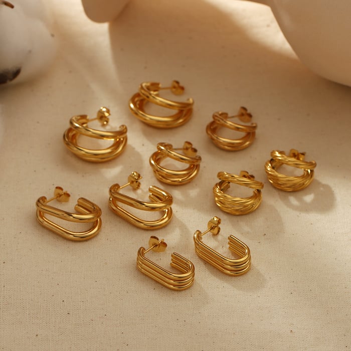 1 pair of simple and fashionable  gold-plated stainless steel irregular geometric metal wire earrings for women's jewelry for daily wear Picture3