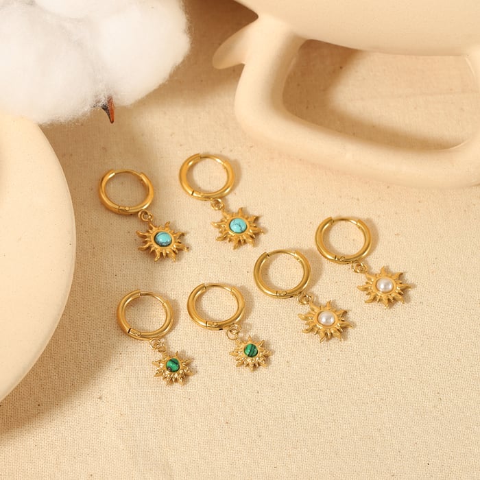 1 pair simple series sweet sun/moon stainless steel  gold plated natural stone women drop earrings Picture3