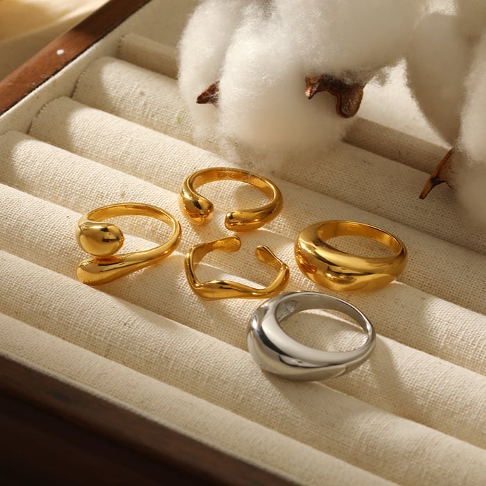 1 pair simple series classic geometric stainless steel  gold plated women single ring Picture3
