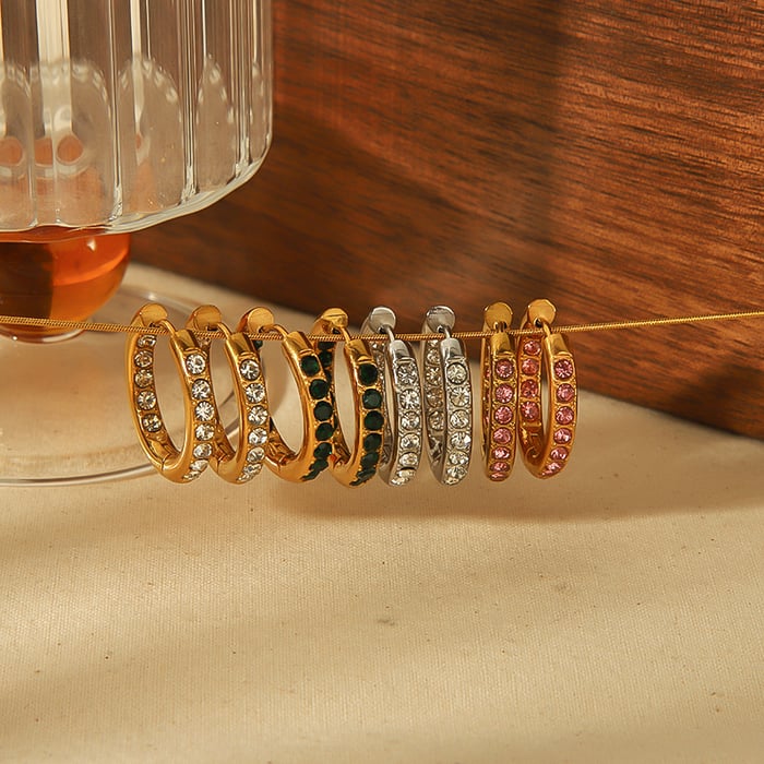 1 pair simple series sweet geometric stainless steel  gold plated zircon women hoop earrings h5Picture4