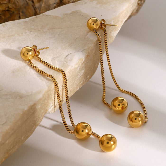 1 pair retro simple style tassel shape stainless steel  gold plated women's drop earrings h5Picture3