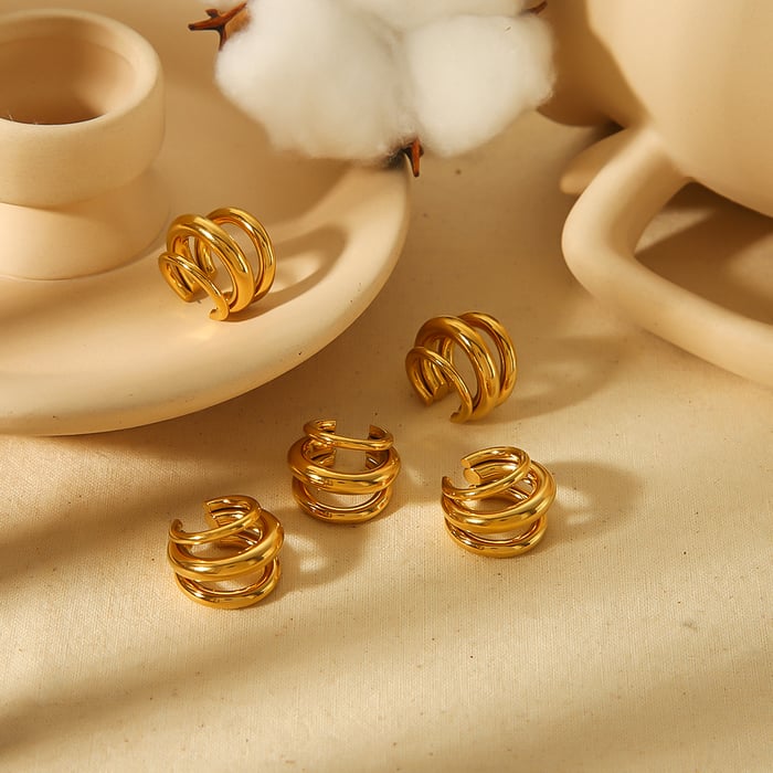1 piece of creative and fashionable  gold-plated stainless steel shiny geometric ear clip for women for daily wear h5Picture4