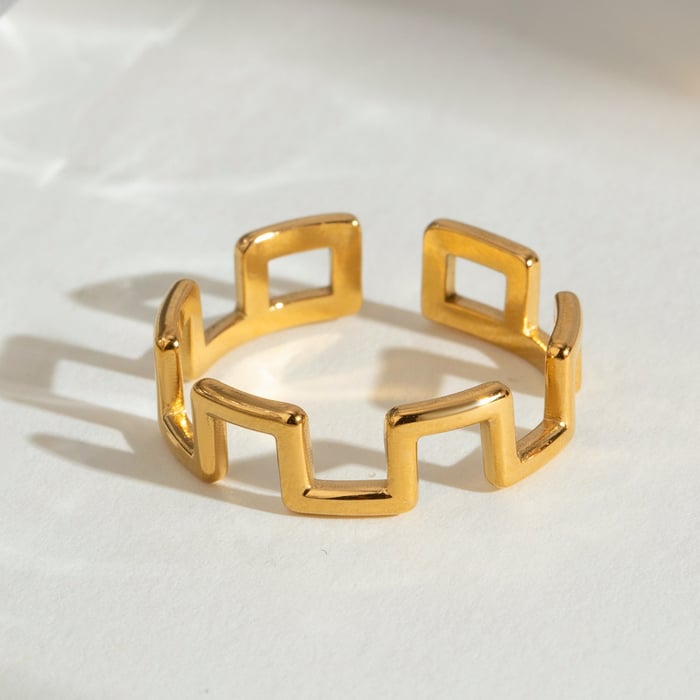 1 par de anillos ajustables para mujer de acero inoxidable chapado en oro de 18 quilates con diseño geométrico simple. h5Imagen4