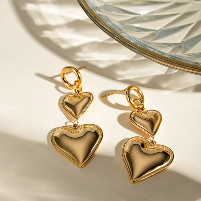 1 Pair Sweet Heart Stainless Steel Gold Color Dangle Earrings Picture3