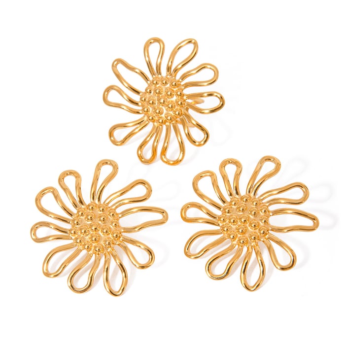 1 pair simple series sweet flower stainless steel  gold plated women stud earrings h5Picture6