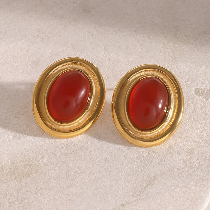1 pair luxurious series retro geometric  gold plated artificial gemstone women stud earrings h5Picture5