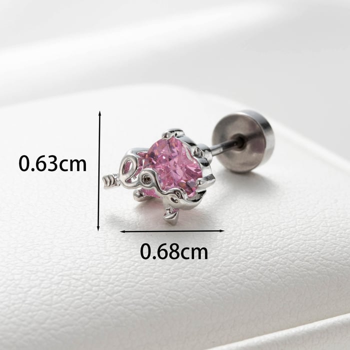 1 pieza de pendientes de botón de acero de titanio con forma de corazón, sin chapado, con circonitas, para mujer h5Imagen3