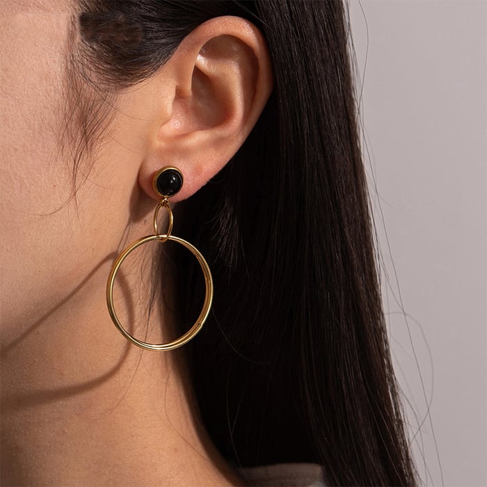 1 Paar Creolen aus der Romantischen Serie, schlichte geometrische Creolen aus Edelstahl mit 18 Karat Vergoldung für Damen h5Bild3