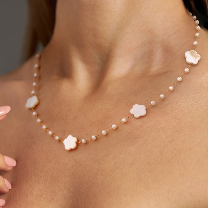 1 piece classic series sweet flower stainless steel  gold plated artificial pearl women chain necklaces h5Picture4