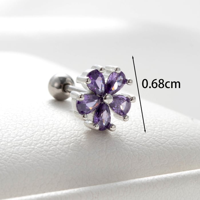 1 Piece Simple Series Classic Flower Titanium Steel No Plating Material Zircon Women Stud Earrings h5Picture5