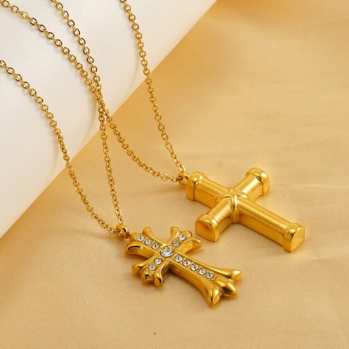 1 piece  style cross shape titanium steel gold plated inlay rhinestone women's pendant necklace h5Picture10