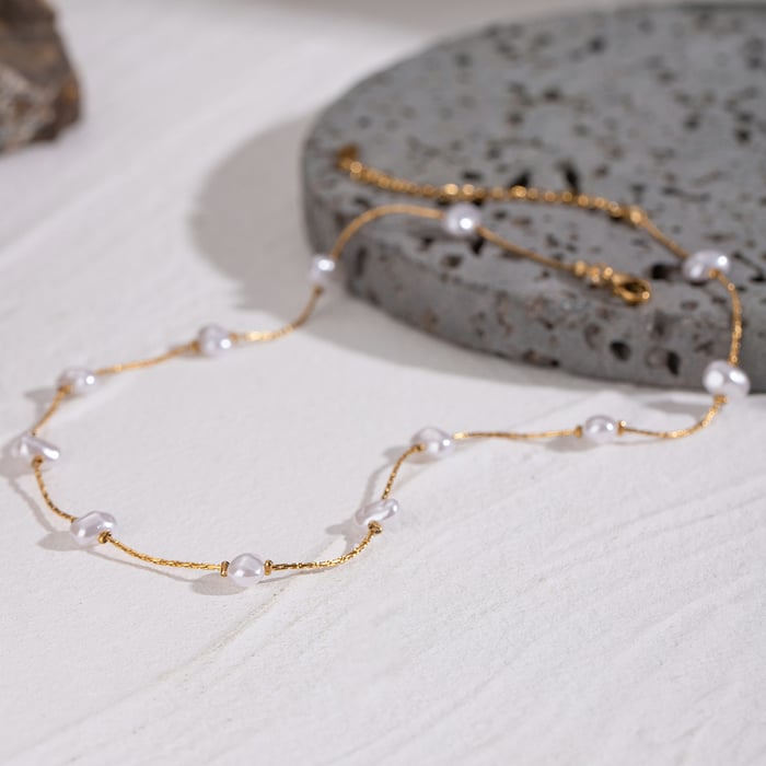 1 piece simple series sweet geometric stainless steel  gold plated artificial pearl women chain necklaces h5Picture4