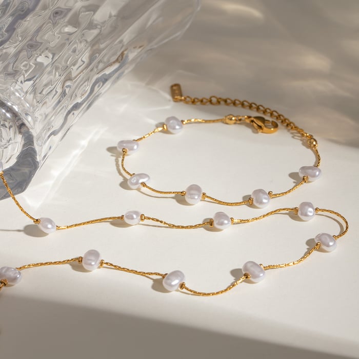 1 piece classic series elegant geometric stainless steel  gold plated artificial pearl women chain bracelets h5Picture5
