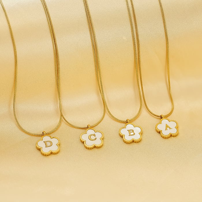 1 piece simple hign-end style five-leaf clover shape stainless steel  gold plated inlay shell women's pendant necklace h5Picture6