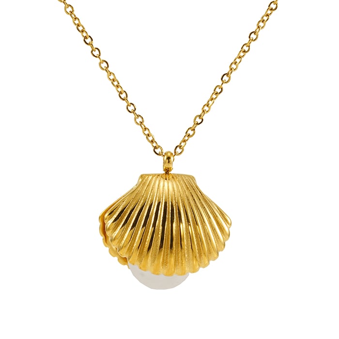 Collar con colgante de tortuga de acero de titanio chapado en oro de 18 quilates con perlas artificiales para mujer, serie simple, 1 unidad h5Imagen4