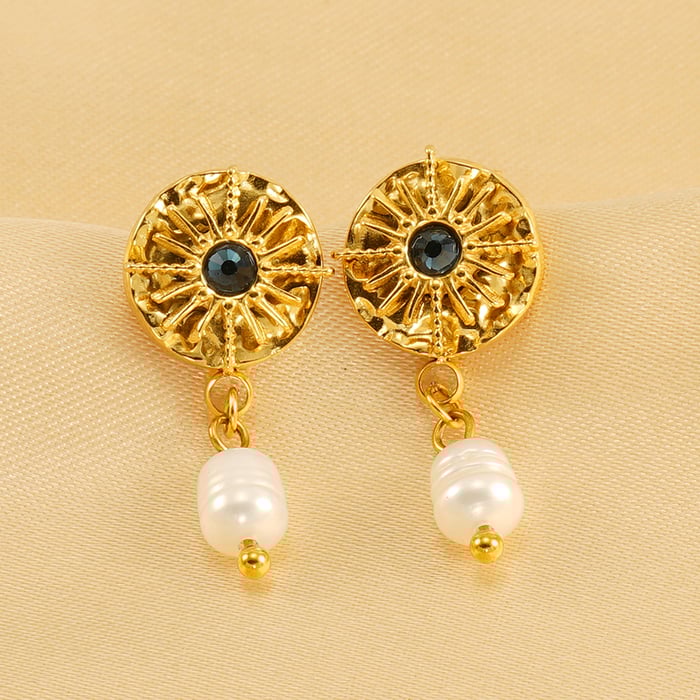 1 pair classic retro style astrological chart shape stainless steel  gold plated inlay pearl unisex drop earrings h5Picture3