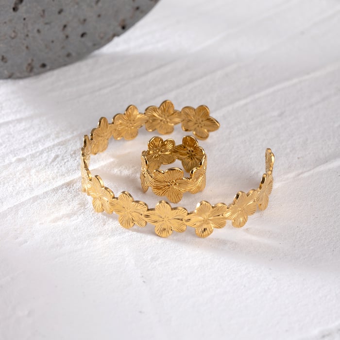 1 Stück Simple Series Retro Flower Edelstahl 18 Karat vergoldete Damen Armreifen h5Bild4