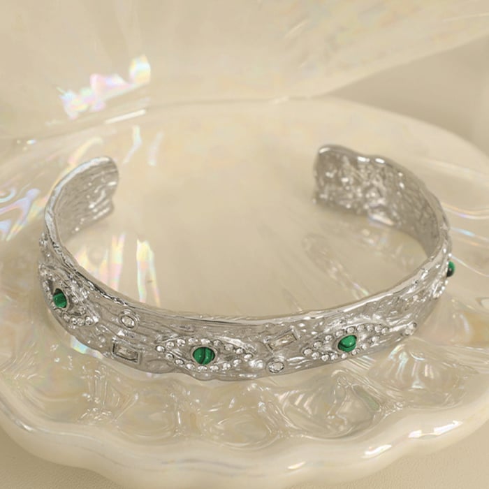 1 pezzo serie classica retro occhio acciaio inossidabile zircone placcato oro  braccialetti da donna h5Immagine7