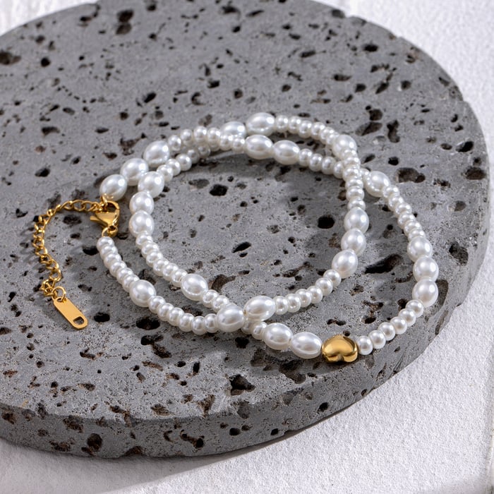 1 Stück Classic Series Retro Beads Edelstahl 18 Karat vergoldet Kunstperlen Damen Perlenketten h5Bild5