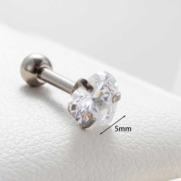 1 pieza de pendientes de botón de acero de titanio con forma de corazón, sin revestimiento, con circonitas para mujer h5Imagen4