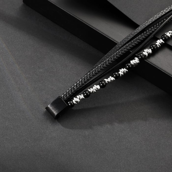 1 paio di braccialetti da uomo in pelle con perline retrò, semplici e naturali h5Immagine4