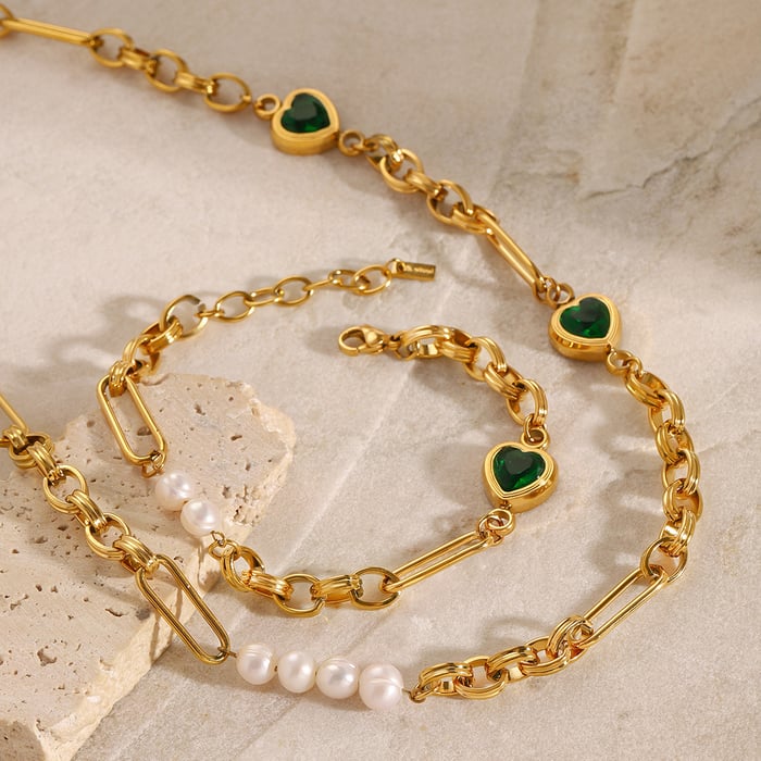 1 piece romantic series sweet heart stainless steel  gold plated artificial pearl women chain bracelets Picture5