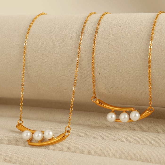 1 piece simple series retro beads stainless steel  gold plated artificial pearl women pendant necklaces h5Picture7