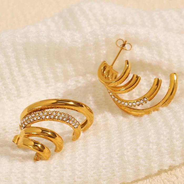 1 pair simple series retro geometric stainless steel  gold plated rhinestone women stud earrings h5Picture5