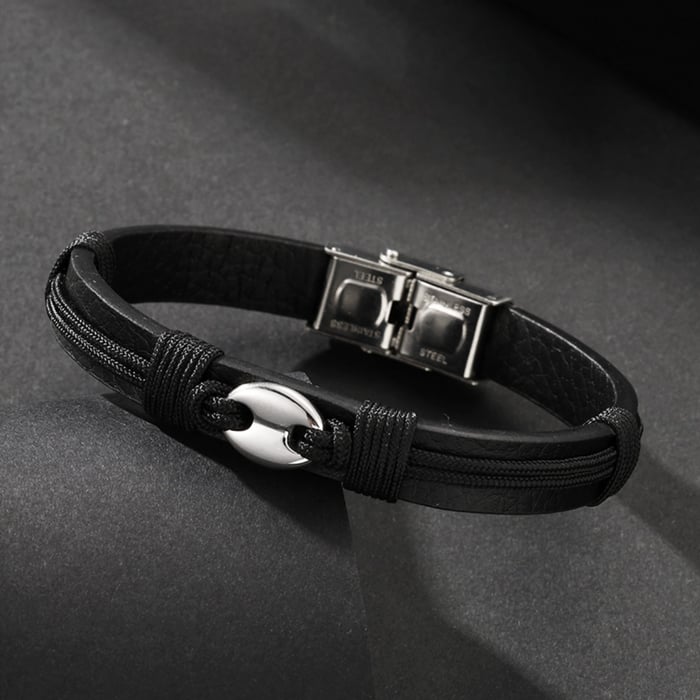 1 paio di braccialetti da uomo in pelle geometrica casual della serie Simple h5Immagine3