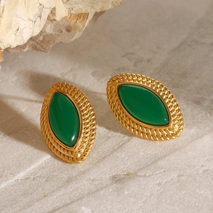 1 pair classic series retro geometric stainless steel  gold plated natural stone women stud earrings h5Picture5