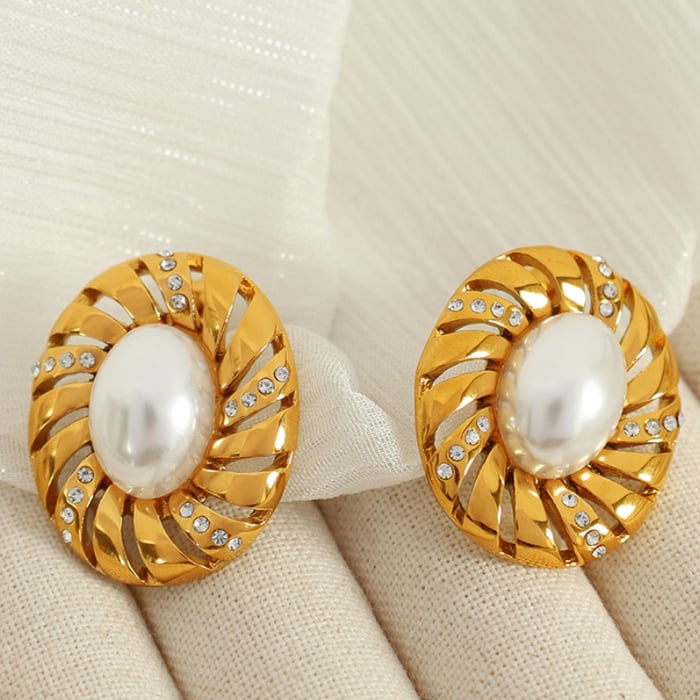 1 Paar Ohrstecker für Damen, Retro-Stil, geometrischer Stil, Edelstahl, 18 Karat vergoldet, Strass h5Bild5