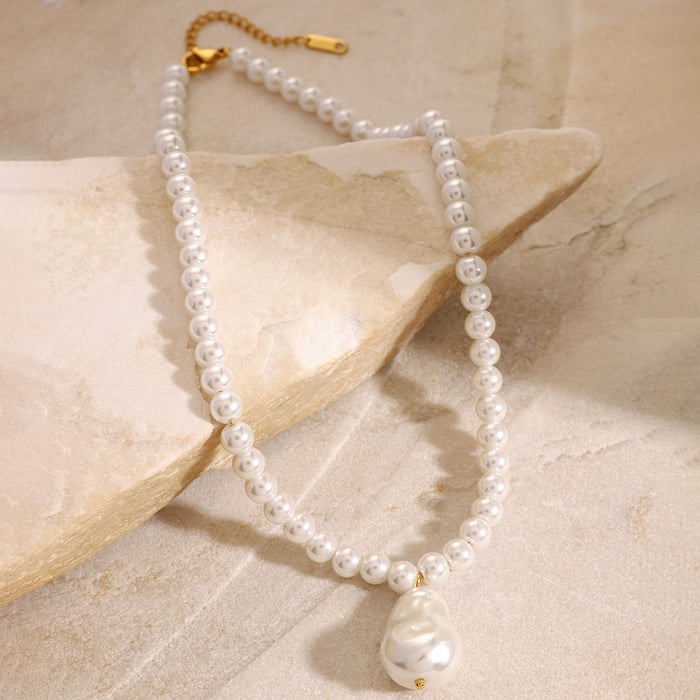 1 piece simple series retro beads stainless steel  gold plated artificial pearl women pendant necklaces h5Picture5
