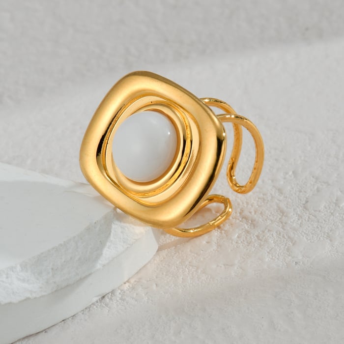 1 paar klassische serie einfache geometrische edelstahl vergoldet naturstein frauen verstellbare ringe h5Bild3