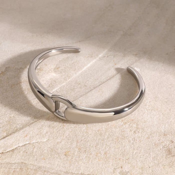 1 Stück Simple Series Tägliche geometrische Edelstahl 18 Karat vergoldete Damen Armreifen h5Bild3