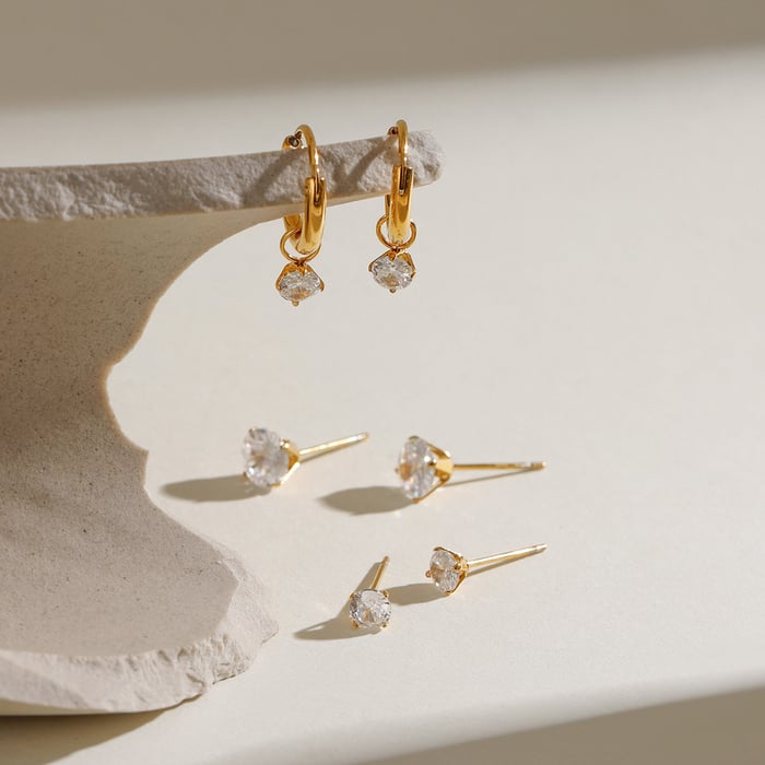 1 pair simple series sweet geometric stainless steel  gold plated zircon women earrings set Picture5