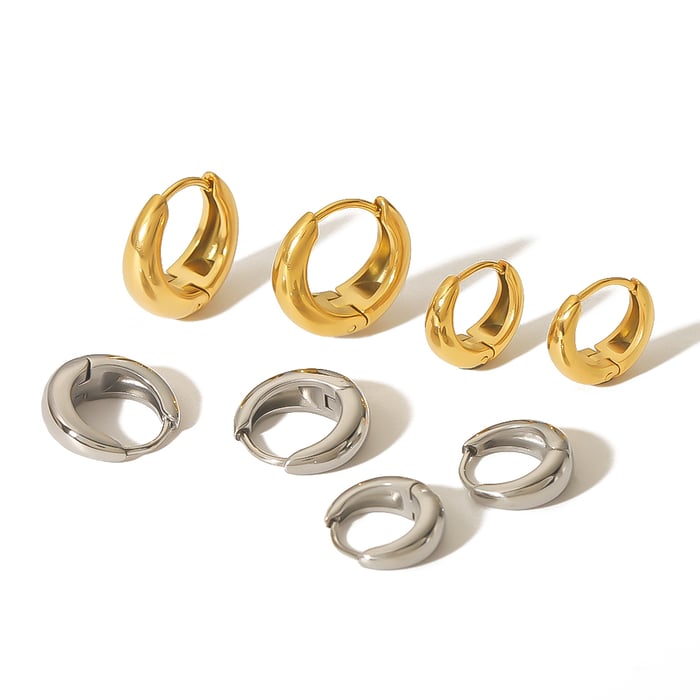 1 pair simple series casual geometric stainless steel  gold plated zircon women hoop earrings Picture7