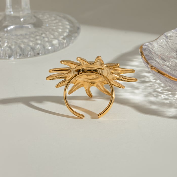 1 Piece Retro Sun Stainless Steel Gold Color Women's Adjustable Rings h5Picture3
