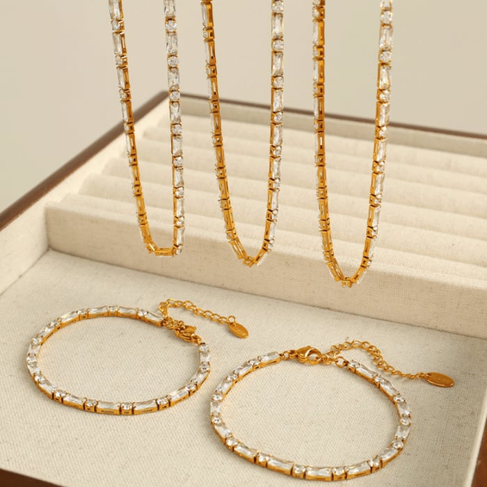 1 piece luxurious series simple geometric stainless steel  gold plated zircon women chain bracelets Picture3