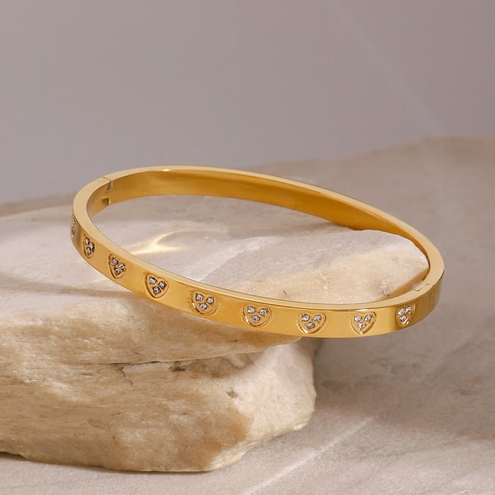 1 stück simple series liebes-/herzform edelstahl 18 karat vergoldet strass damen armreifen h5Bild5